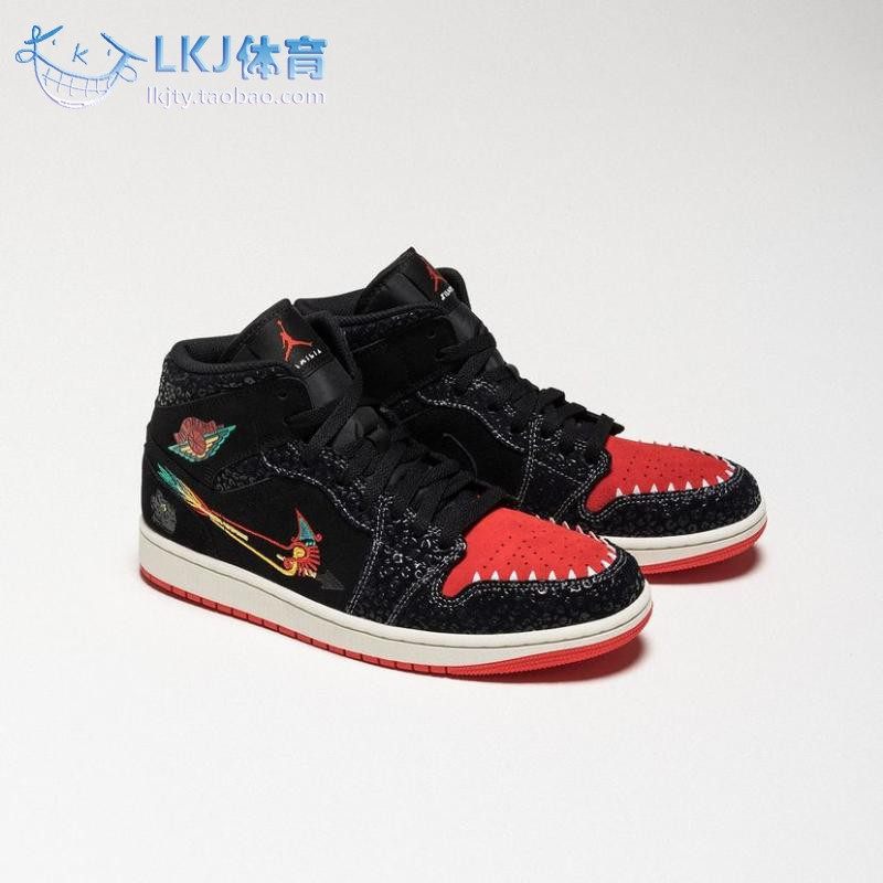 air jordan 1 mid aj1 万圣节 亡灵节黑红刺绣 篮球鞋 dn4904-001