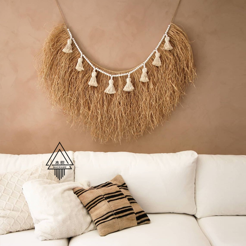 天然拉菲草贝壳草编创意壁饰