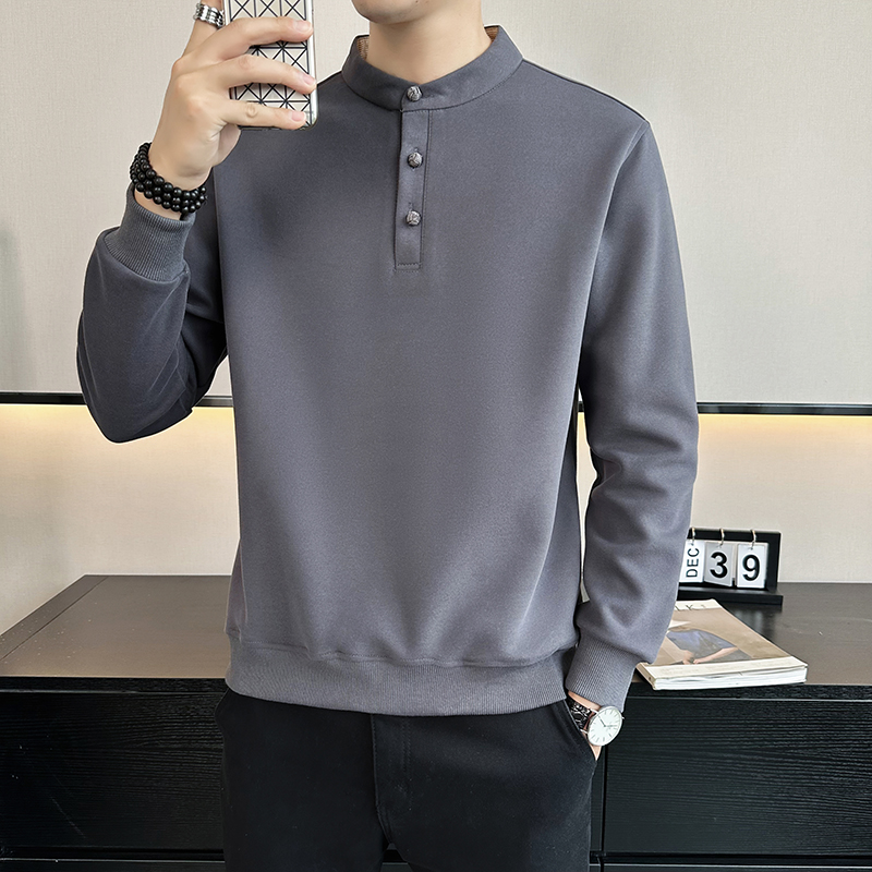 秋冬纯色立领t恤男士长袖中国风打底衫年轻熟风体恤小衫新中1117u