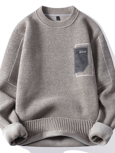 Мужской флисовый зимний трендовый трикотажный удерживающий тепло свитер, увеличенная толщина, в корейском стиле, свободный крой