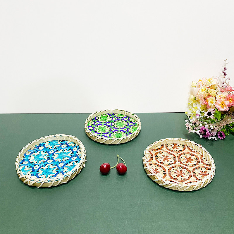 手工竹编小提篮子茶点干果蛋糕盘竹簸箕水果篮子创意小竹篮采摘篮