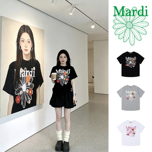 Mardi韩国宽松短袖T恤多花繁华款小雏菊休闲学院少女明星同款上衣