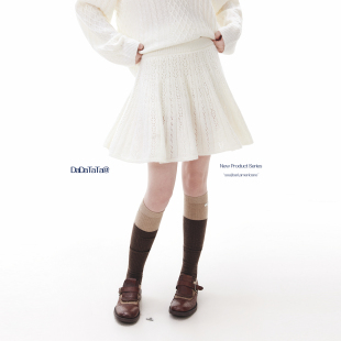晶咕白标DADATATA 复古针织镂空百褶半身裙女秋冬裙子 百利甜雾