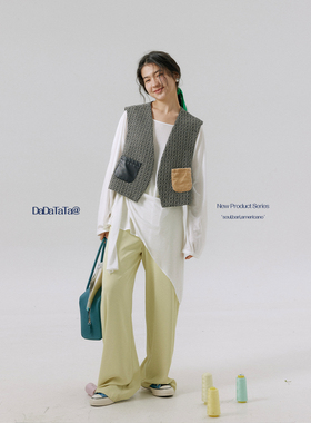 晶咕白标DADATATA【高分叠穿】编织纹撞色马甲heynew微胖大码女装