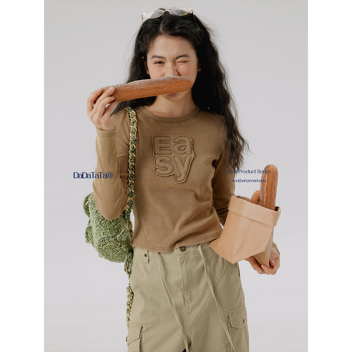 晶咕白标DADATATA【松弛时刻】贴布长袖t恤2025春季新款大码女装