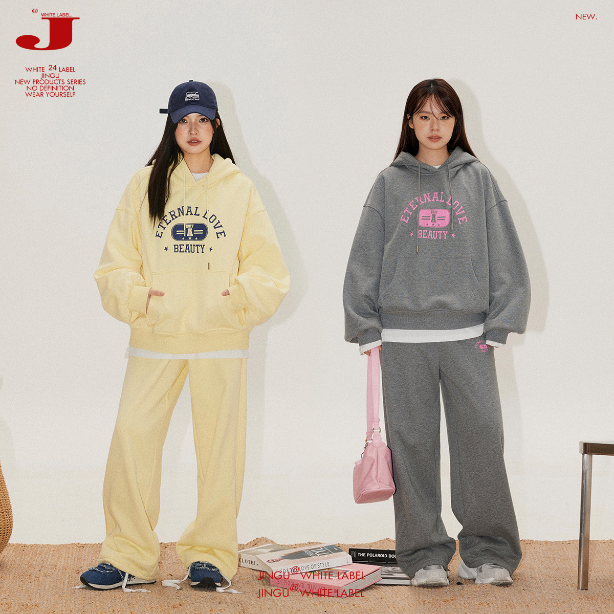 晶咕白标DADATATA印花连帽卫衣宽松阔腿裤两件套女时髦套装,女装/女士精品,时尚套装,淘宝优惠券,粉丝福利购,淘宝优惠卷