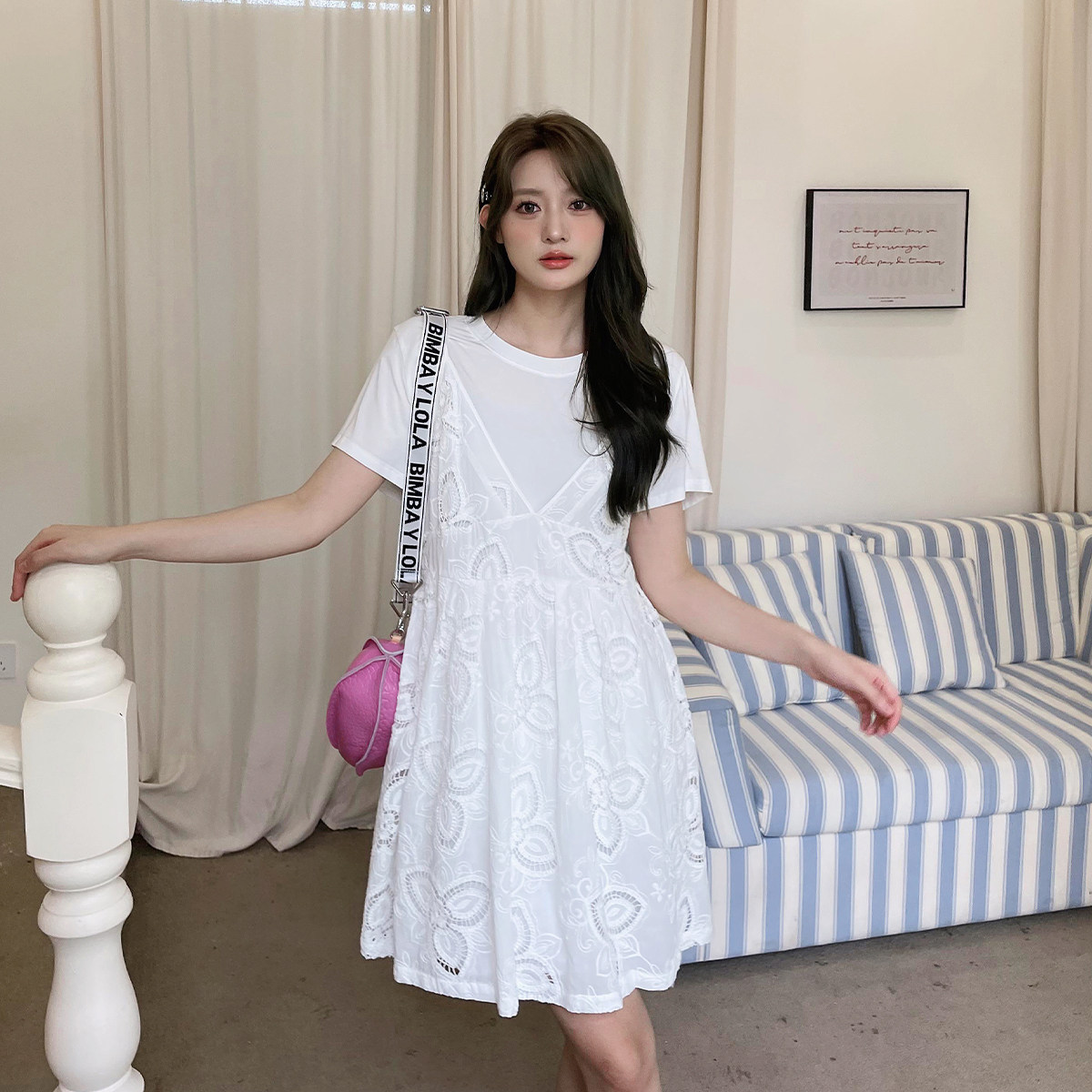 晶咕白标DADATATA蕾丝吊带背心裙女夏季大码套装图片
