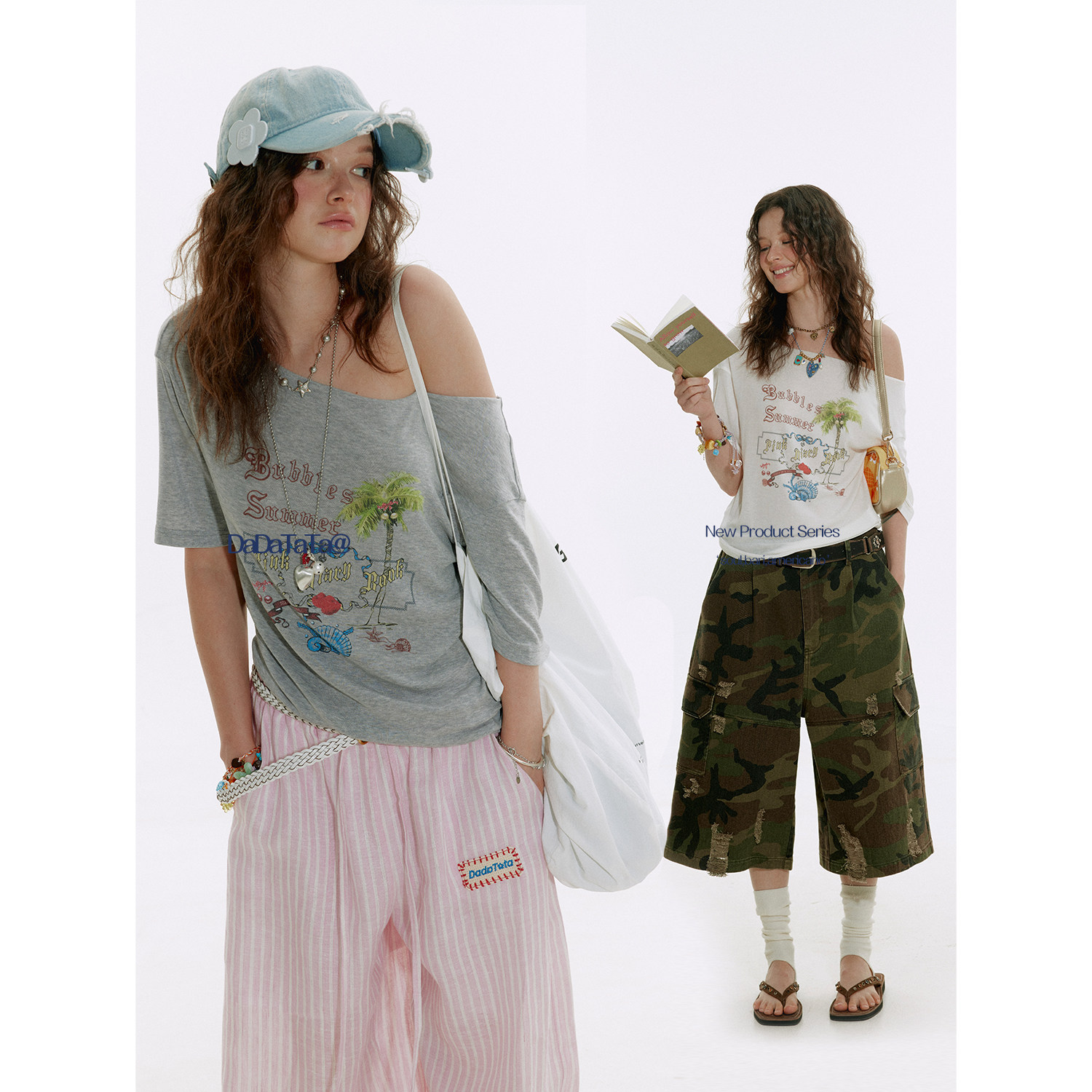 晶咕白标DADATATA【热恋岛屿】莱赛尔绵羊毛甜酷风短袖T恤设计感