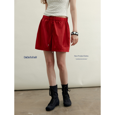 晶咕白标DADATATA【高阶拽妹】彩虹色抗皱高弹松紧腰休闲短裤女秋