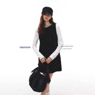 晶咕白标DADATATA 少女感波点撞色背心连衣裙女秋 miu系黑天鹅