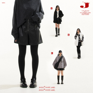 短裤 晶咕白标DADATATA腰部松紧简约式 时髦大码 女冬季 皮短裤