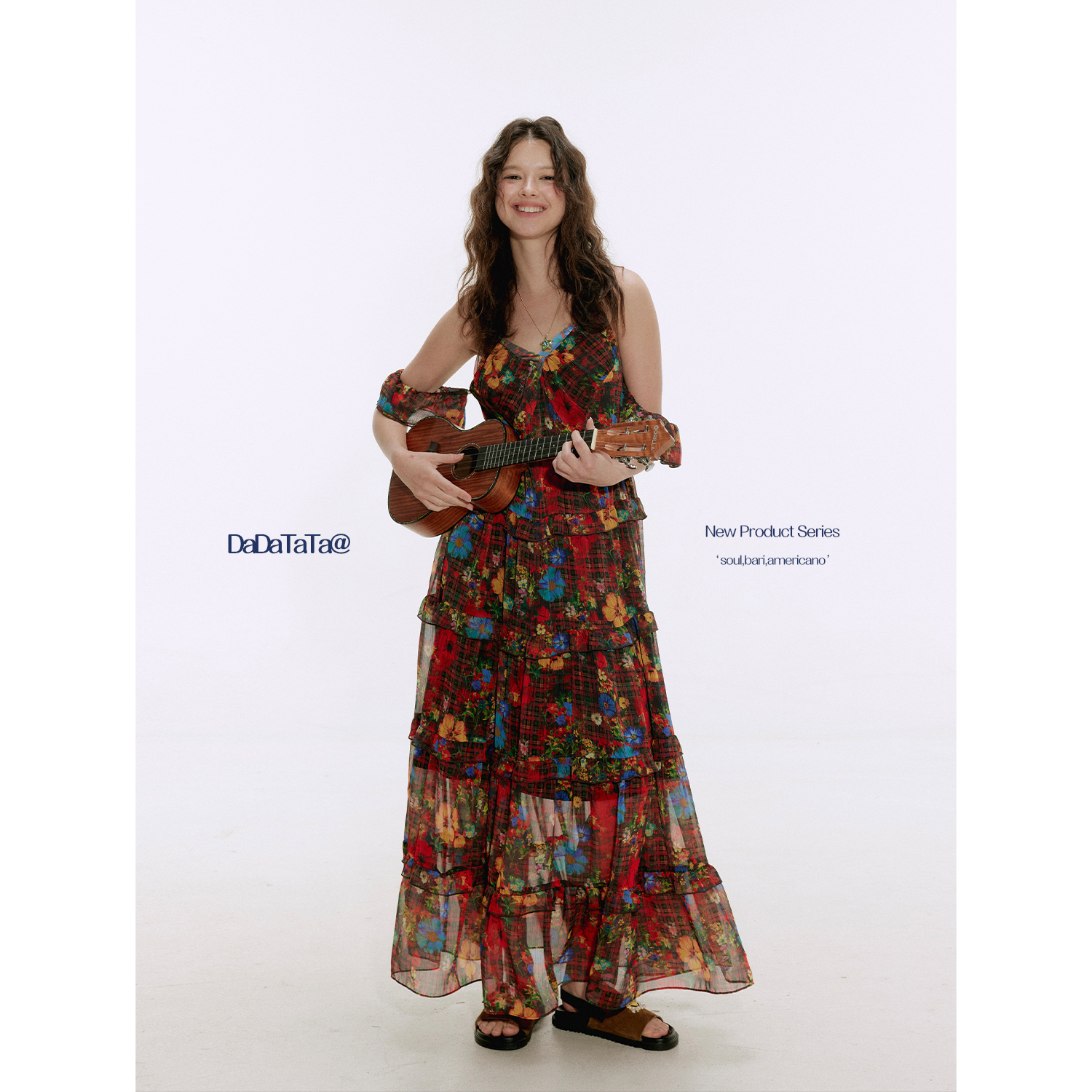 晶咕白标DADATATA【纵情盛夏】五彩斑斓的花色连衣裙别样风情长裙