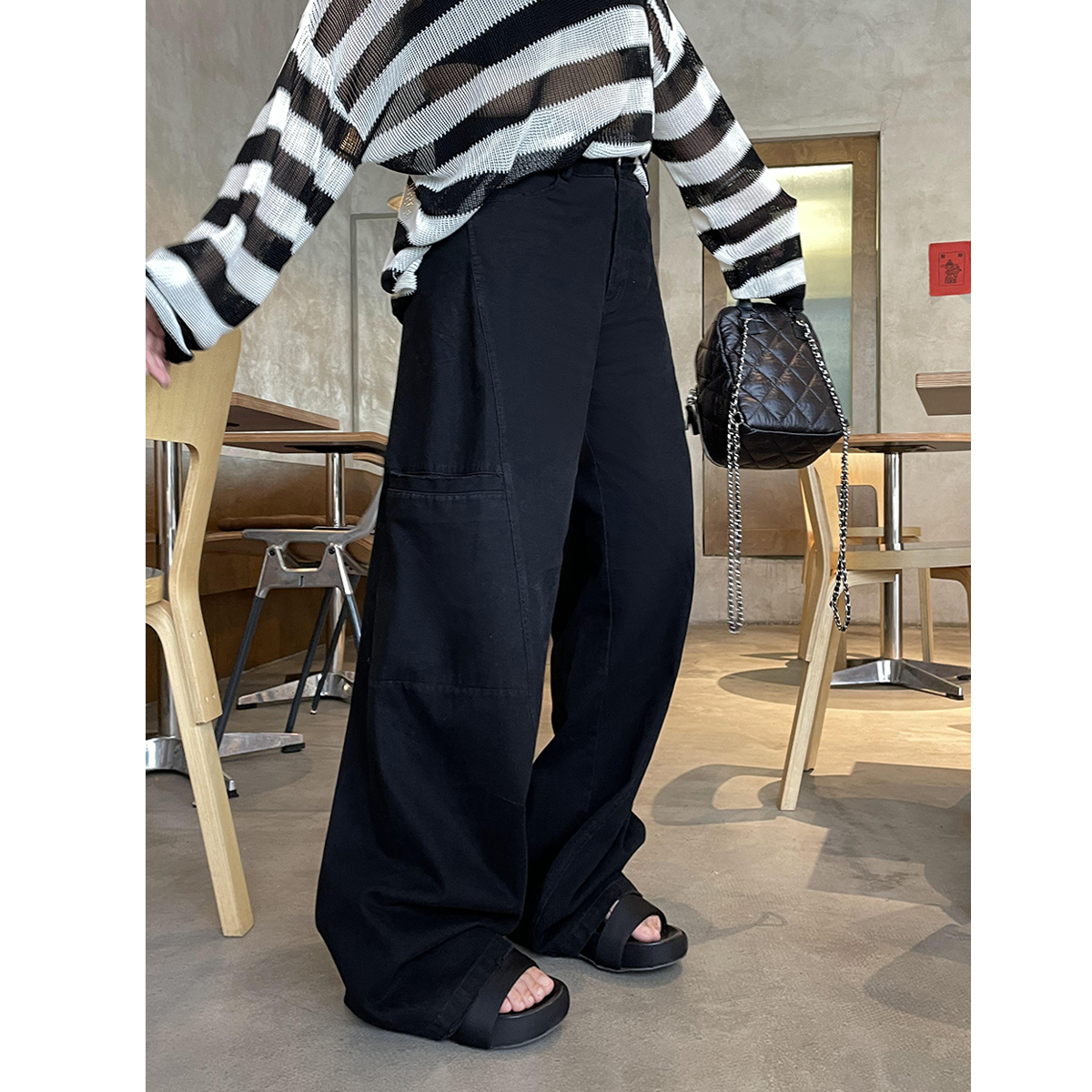 晶咕白标DADATATA水洗工装牛仔裤女秋季大码裤子