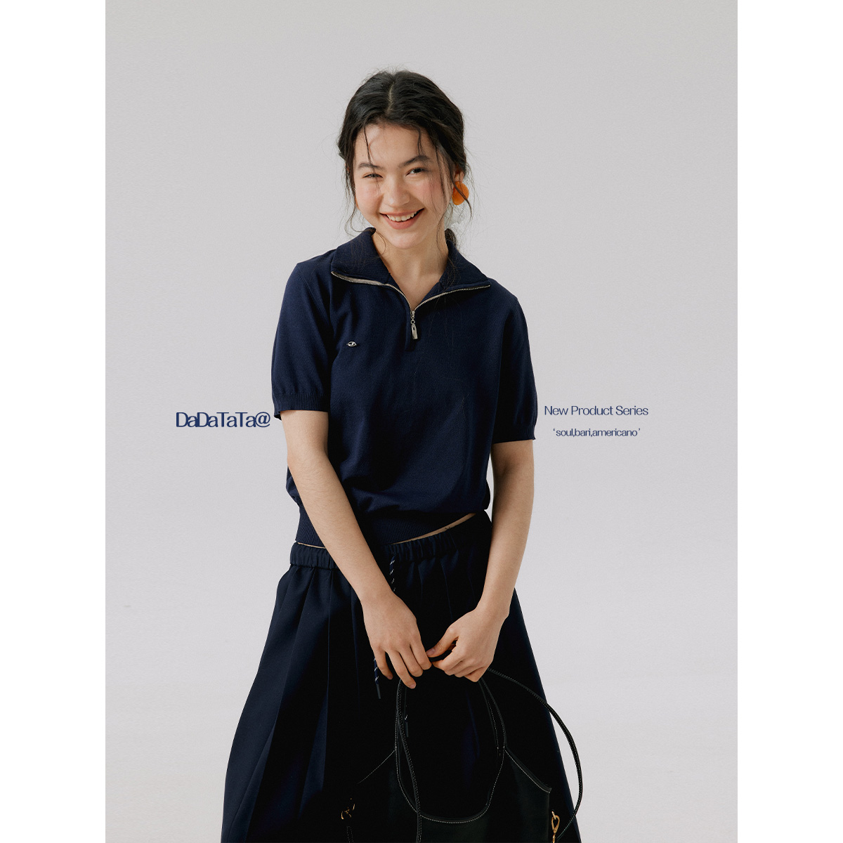 晶咕白标DADATATA【编织时光】翻领冰麻针织衫上衣大码胖mm显瘦