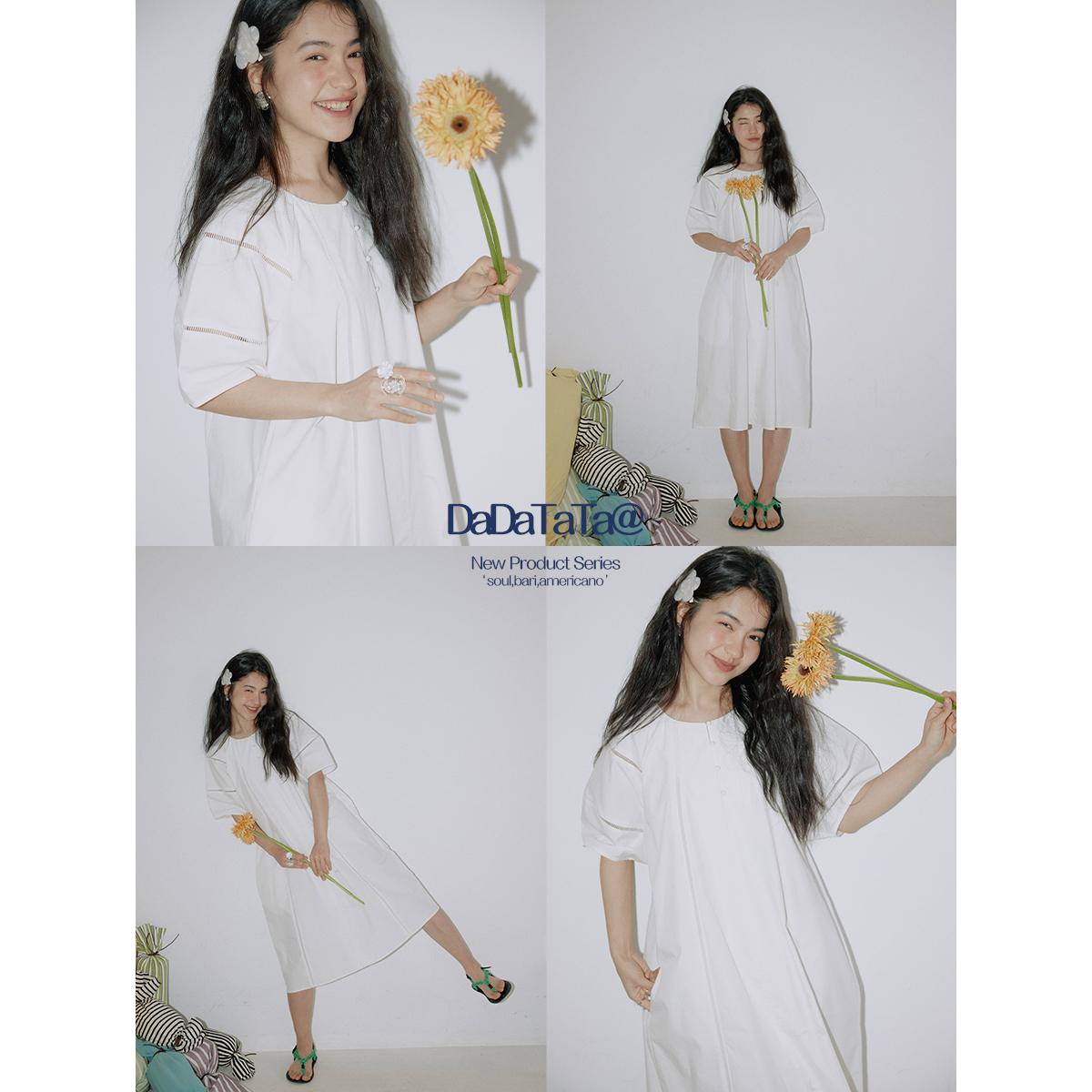 晶咕白标DADATATA【自在观夏】100%棉包扣娃娃裙女夏季裙高级感