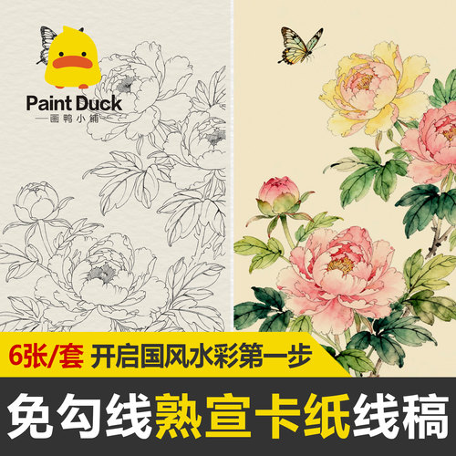 免勾线熟宣没骨国画线稿
