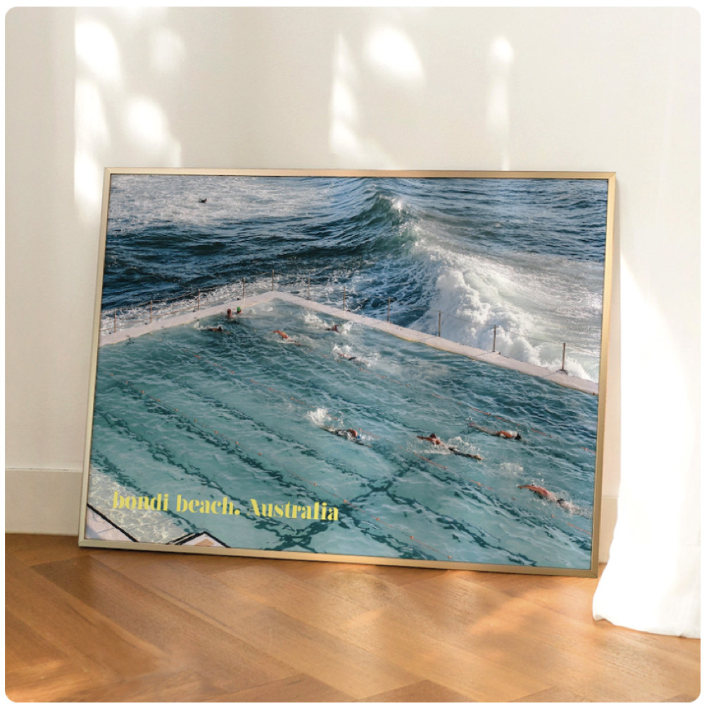 治愈系 蓝色调波浪游泳池 ins北欧清新装饰画 海报