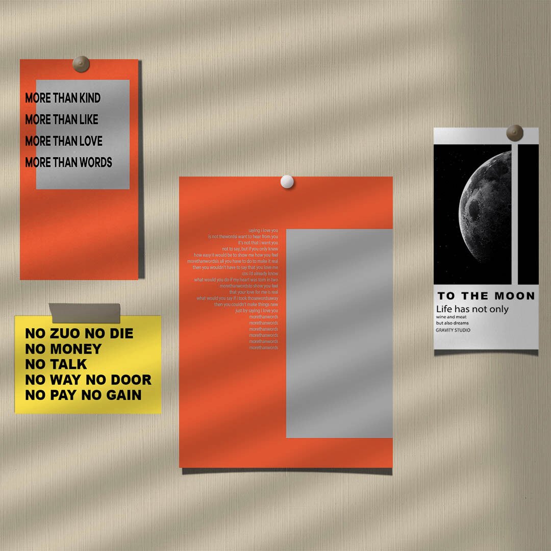 原创极简撞色系列卡片 简约个性英文墙贴装饰4张一套入