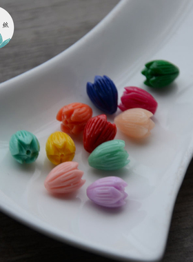 君绾青丝手工雕刻双色石中号粉花苞古风发簪diy材料饰品配件