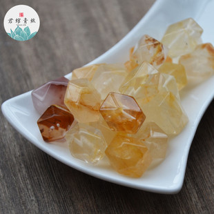 君绾青丝纯天然无优化黄胶花雕刻切面随形散珠手串项链饰品DIY