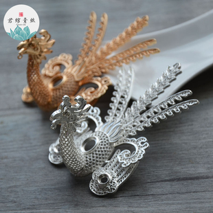 君绾青丝纯铜保色金发簪花片手工花丝镶嵌焊接款凤钗凤冠主体配件