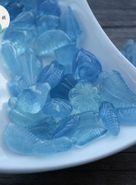 diy纯天然冰透发梳花瓣海蓝宝
