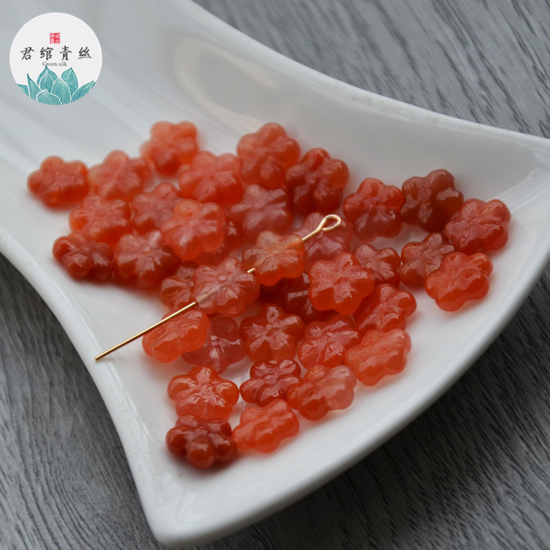 纯天然无优化南红玛瑙雕刻五瓣花通孔散珠吊坠 手工饰品配件diy
