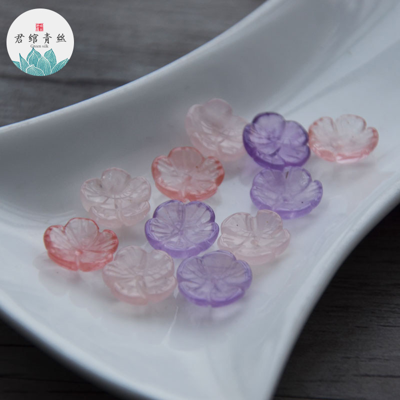 君绾青丝纯天然粉晶紫晶雕刻12MM碗花手工玉簪花发簪diy材料配件