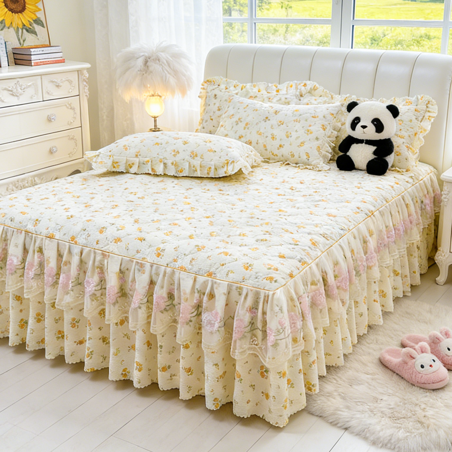 2026秋冬新款双层纱蕾丝床裙单件床罩床笠纯棉床单四件套全棉加厚,床上用品,床裙,淘宝优惠券,粉丝福利购,淘宝优惠卷