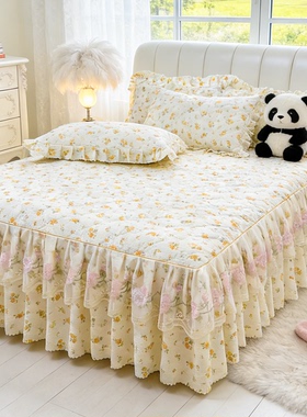 2026秋冬新款双层纱蕾丝床裙单件床罩床笠床单四件套加厚四季通用