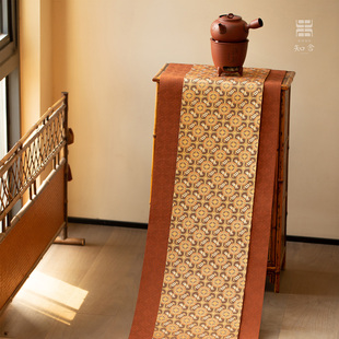 八宝团窠纹茶席套组复古中式茶桌台布垫子双面禅意布艺桌旗喝茶