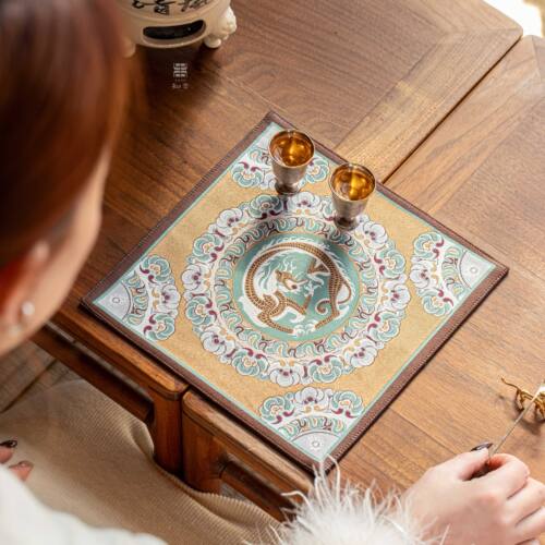 知舍·藻井团龙纹茶席 复古 新中式轻奢 高端茶桌台布双面茶席