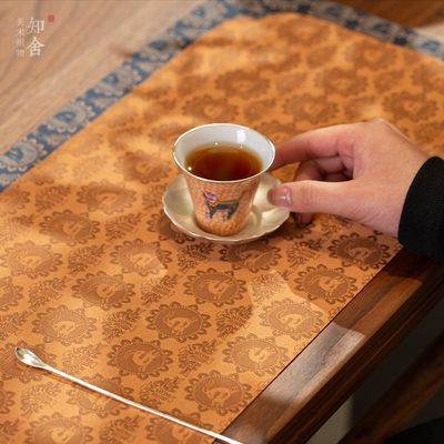 月兔纹织锦茶席复古高端中式双面茶垫布垫喝茶茶铺酒店民宿干泡席