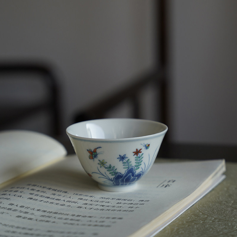 景德镇全手工手绘仿古斗彩三秋杯高档陶瓷主人杯品茗杯主人杯单杯