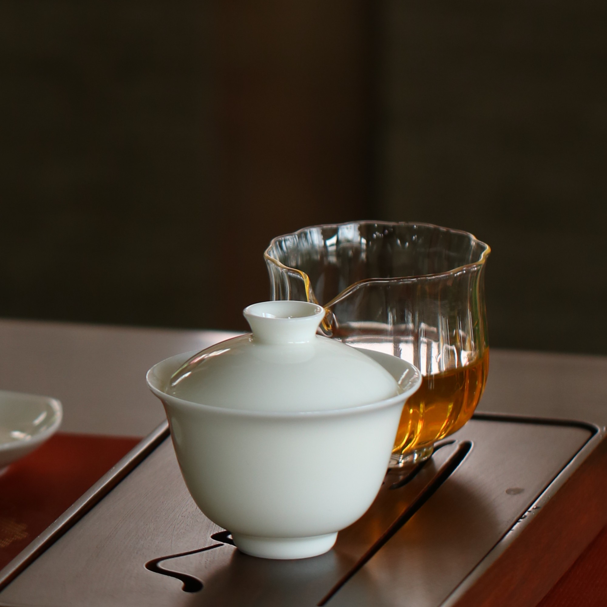 德化白瓷盖碗陶瓷茶碗中式茶道泡茶单个不烫手茶杯小号家用茶具