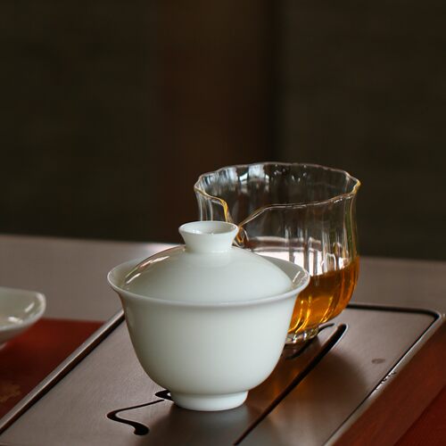 德化白瓷盖碗陶瓷茶碗中式茶道泡茶单个不烫手茶杯小号家用茶具