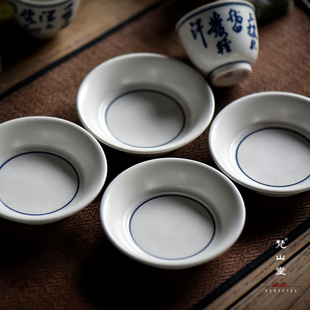 景德镇FST苏打釉白泥开片圆形主人杯茶托杯垫套装4片装复古手绘