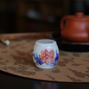 宁一尘景德镇主人杯纯手工陶瓷釉下彩十二花神鼓形盖置茶空间配件
