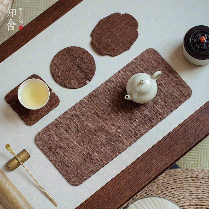 知舍原创老料香云纱柞蚕丝茶席 杯垫壶垫 中式复古高端布艺干泡席