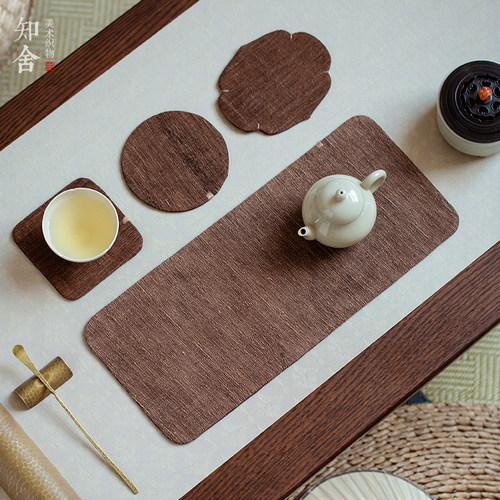 知舍原创老料香云纱柞蚕丝茶席 杯垫壶垫 中式复古高端布艺干泡席