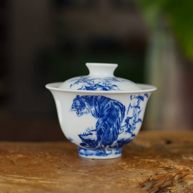 宁一尘景德镇茶具青花瓷高档盖碗高级釉下彩茶空间仿古泥泡茶碗