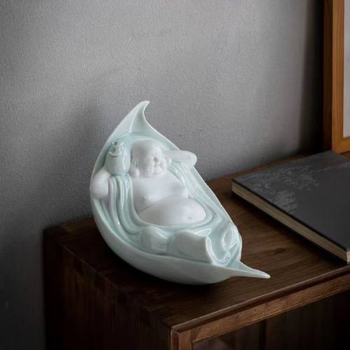 陶瓷白瓷大肚佛弥勒佛笑佛摆件佛像高枕无忧瓷器家居摆设茶空间