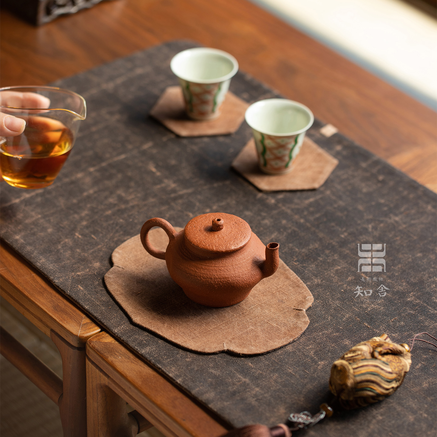 知舍·香云纱老料柞蚕丝壶承杯垫新中式复古宫廷风隔热双层茶桌垫