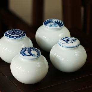 景德镇中式仿古青花手工手绘古典内部施釉茶叶罐储物醒茶罐复古风