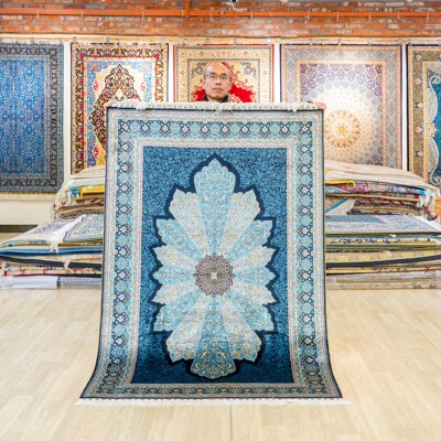 天匠土耳其真丝地毯传统波斯图案手工地毯别墅卧室地毯122x183cm