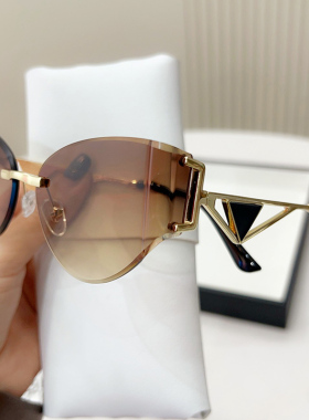 无边框猫眼黑色墨镜女防紫外线大脸显瘦高级感太阳镜沙滩游玩街拍