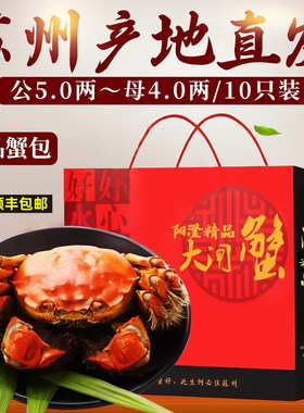 活蟹苏州官方阳澄精品大闸蟹鲜活特大螃蟹公5.0两母蟹4.0两礼盒装