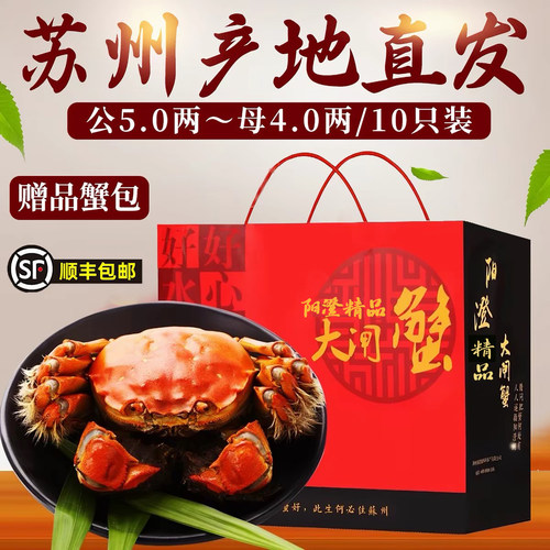活蟹苏州官方阳澄精品大闸蟹鲜活特大螃蟹公5.0两母蟹4.0两礼盒装