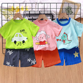 夏装 宝宝短袖 短裤 套装 t恤两件套纯儿童男童2024新款 棉套头薄款