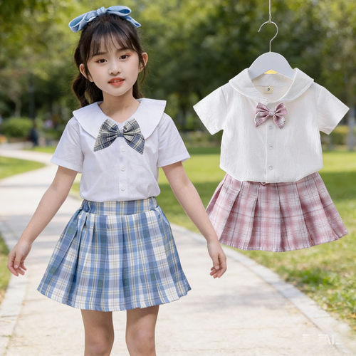女童夏季格子裙子套装学院风JK裙